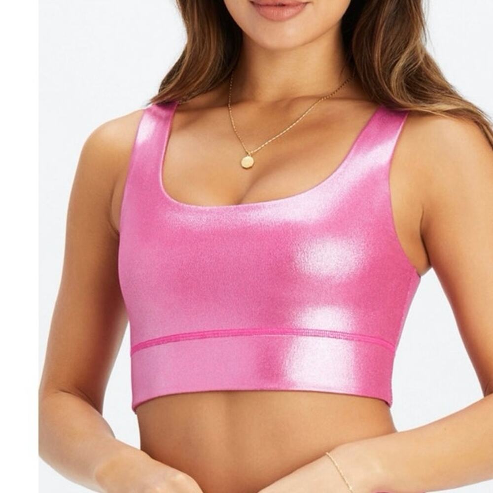 Fabletics Harlyn Medium Impact Sports‎ Bra Bright Metallic Pink